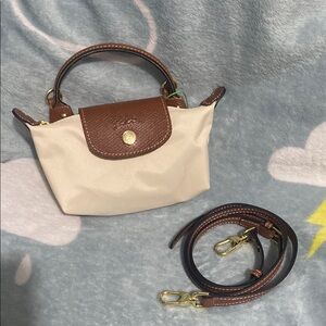 Longchamp Le Pliage Canvas Hangbag Paper White Cosmetic Bag